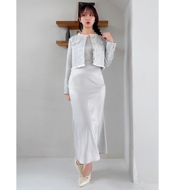 dazzlin「2WAYシングルツイードジャケット」|ノーカラージャケット|