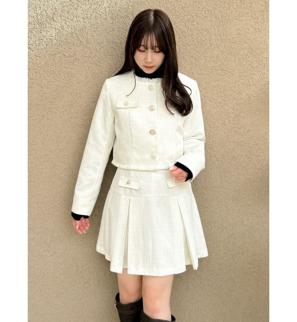 dazzlin「2WAYシングルツイードジャケット」|ノーカラージャケット|