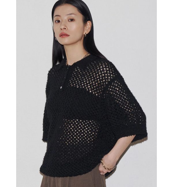 EMODA「【VEQUM】OPEN WORK POLO KNIT」|ニット・セーター|ブラック