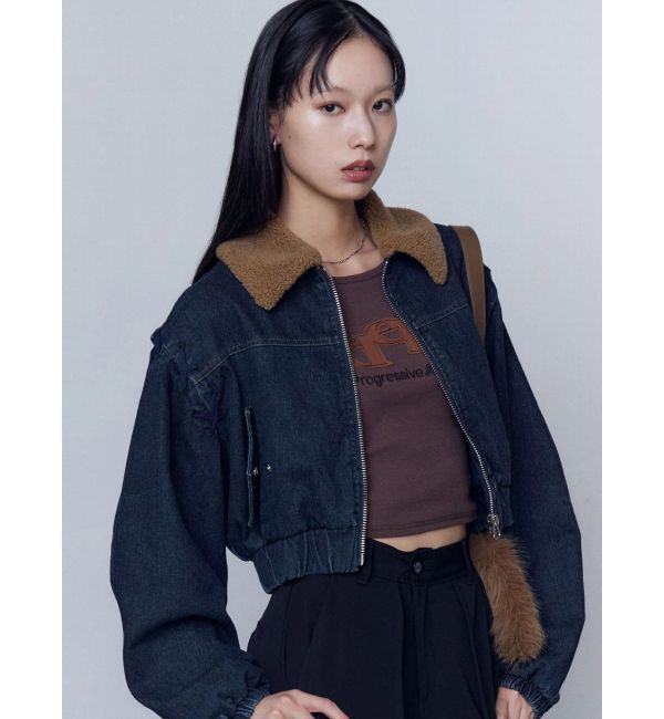 EMODA「ボアカラーデニムブルゾン」|ブルゾン・スタジャン|