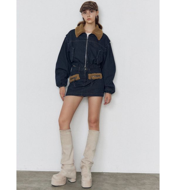 EMODA「ボアカラーデニムブルゾン」|ブルゾン・スタジャン|