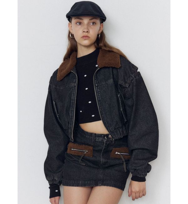 EMODA「ボアカラーデニムブルゾン」|ブルゾン・スタジャン|