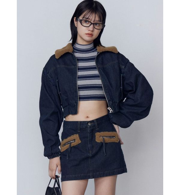 EMODA「ボアカラーデニムブルゾン」|ブルゾン・スタジャン|
