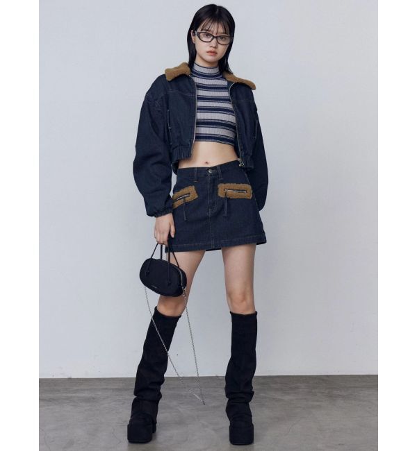 EMODA「ボアカラーデニムブルゾン」|ブルゾン・スタジャン|