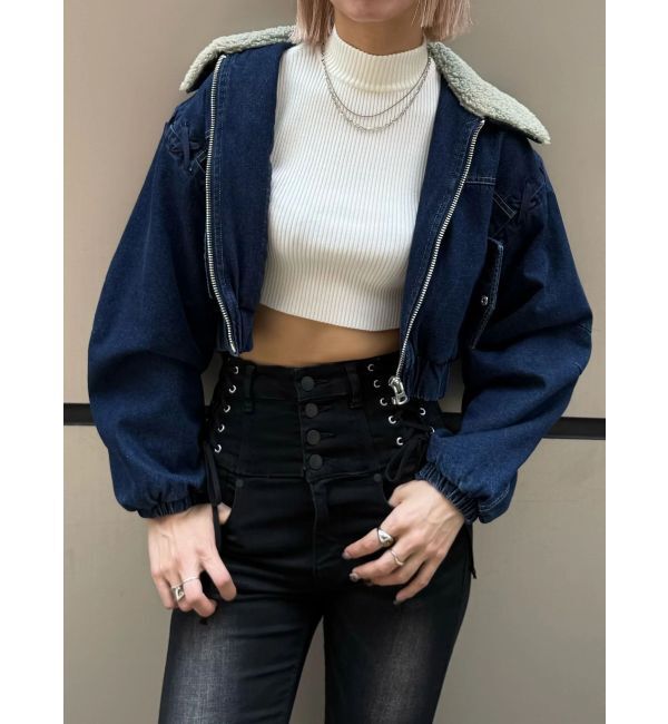 EMODA「ボアカラーデニムブルゾン」|ブルゾン・スタジャン|