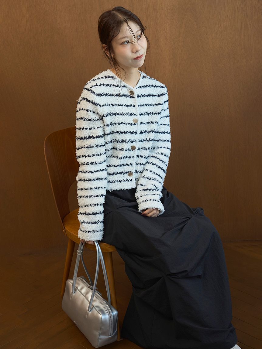 emmi atelier「ツイードライクニットジャケット」|ノーカラージャケット|