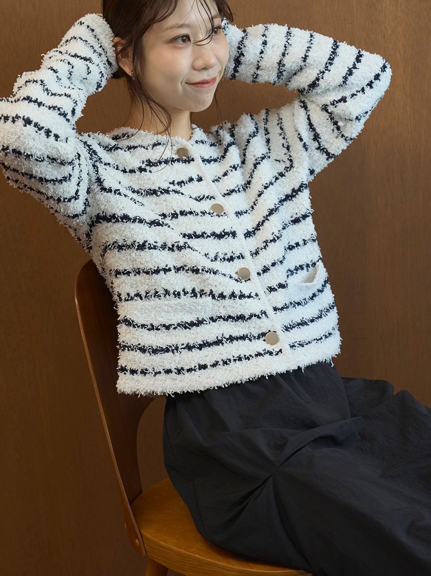 emmi atelier「ツイードライクニットジャケット」|ノーカラージャケット|