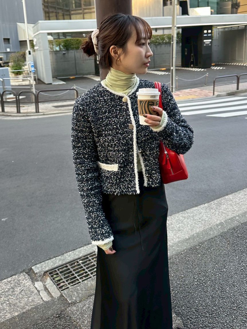 emmi atelier「ツイードライクニットジャケット」|ノーカラージャケット|