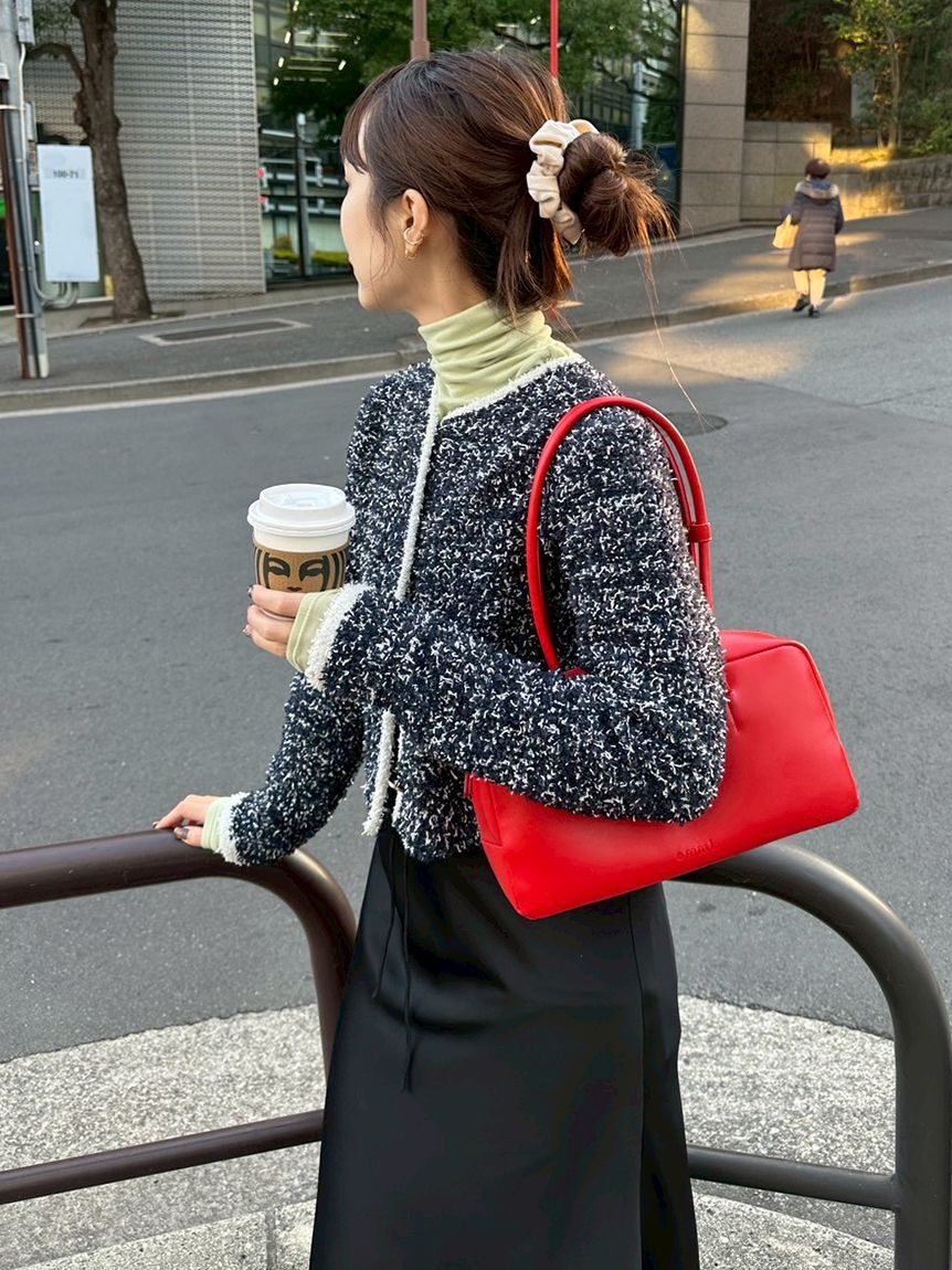 emmi atelier「ツイードライクニットジャケット」|ノーカラージャケット|