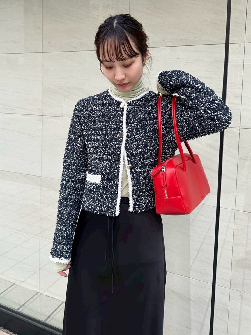 emmi atelier「ツイードライクニットジャケット」|ノーカラージャケット|