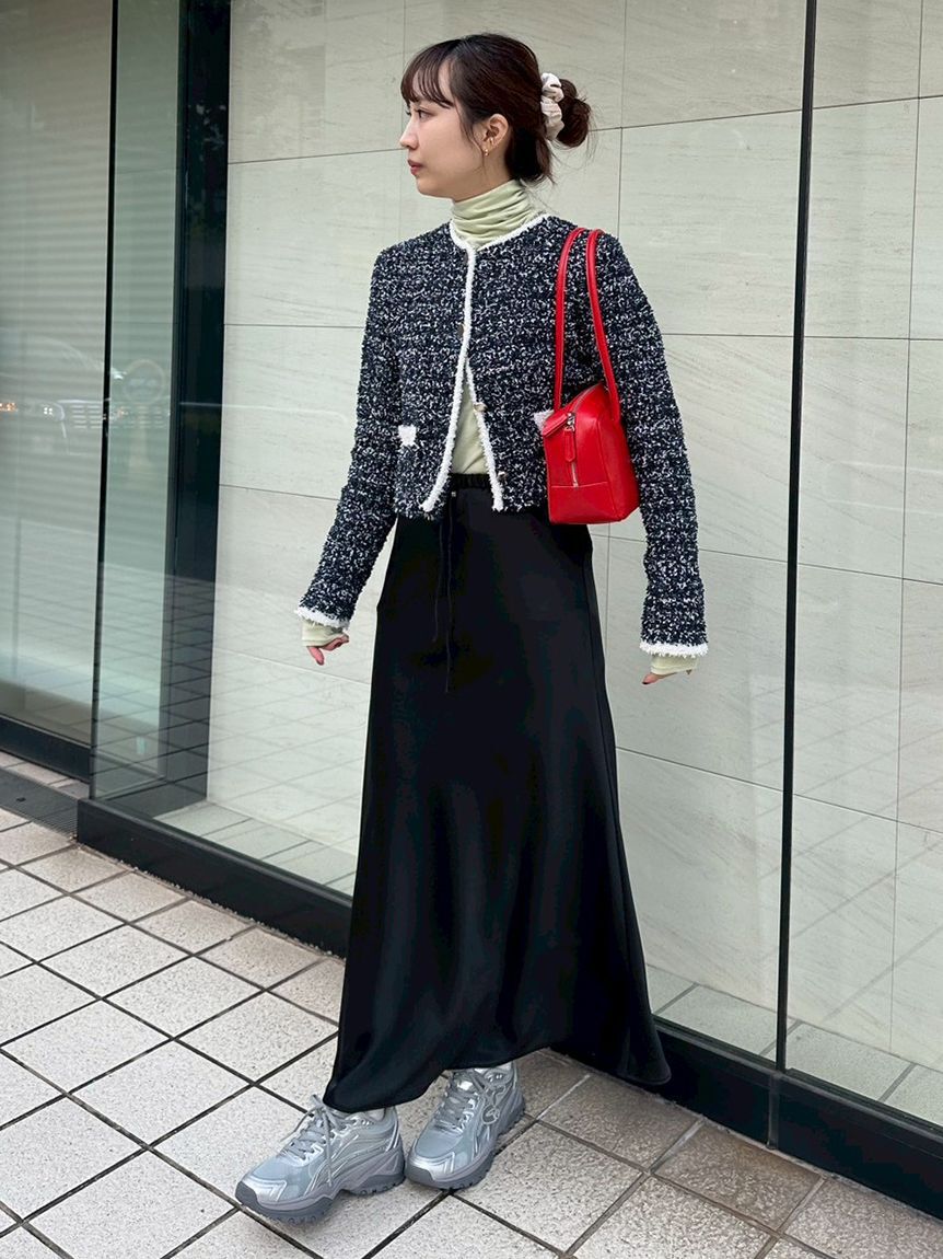 emmi atelier「ツイードライクニットジャケット」|ノーカラージャケット|