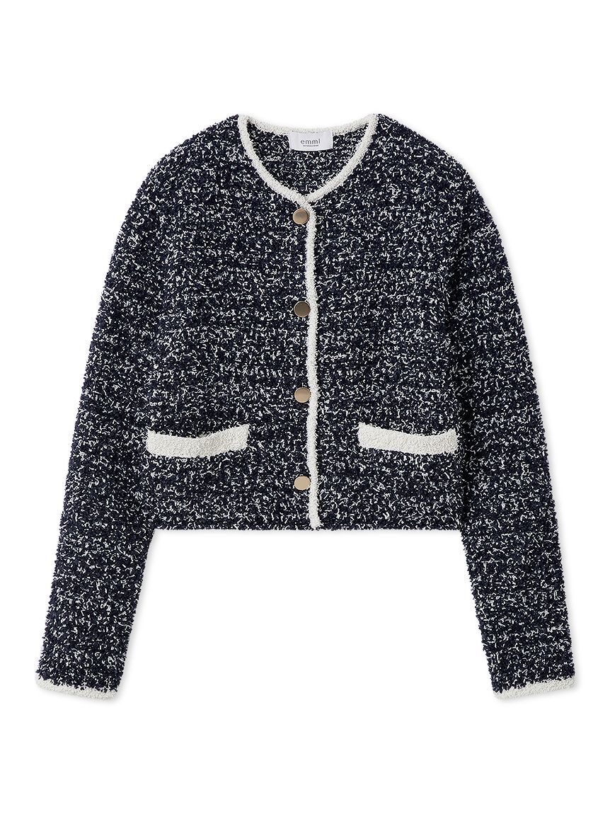 emmi atelier「ツイードライクニットジャケット」|ノーカラージャケット|