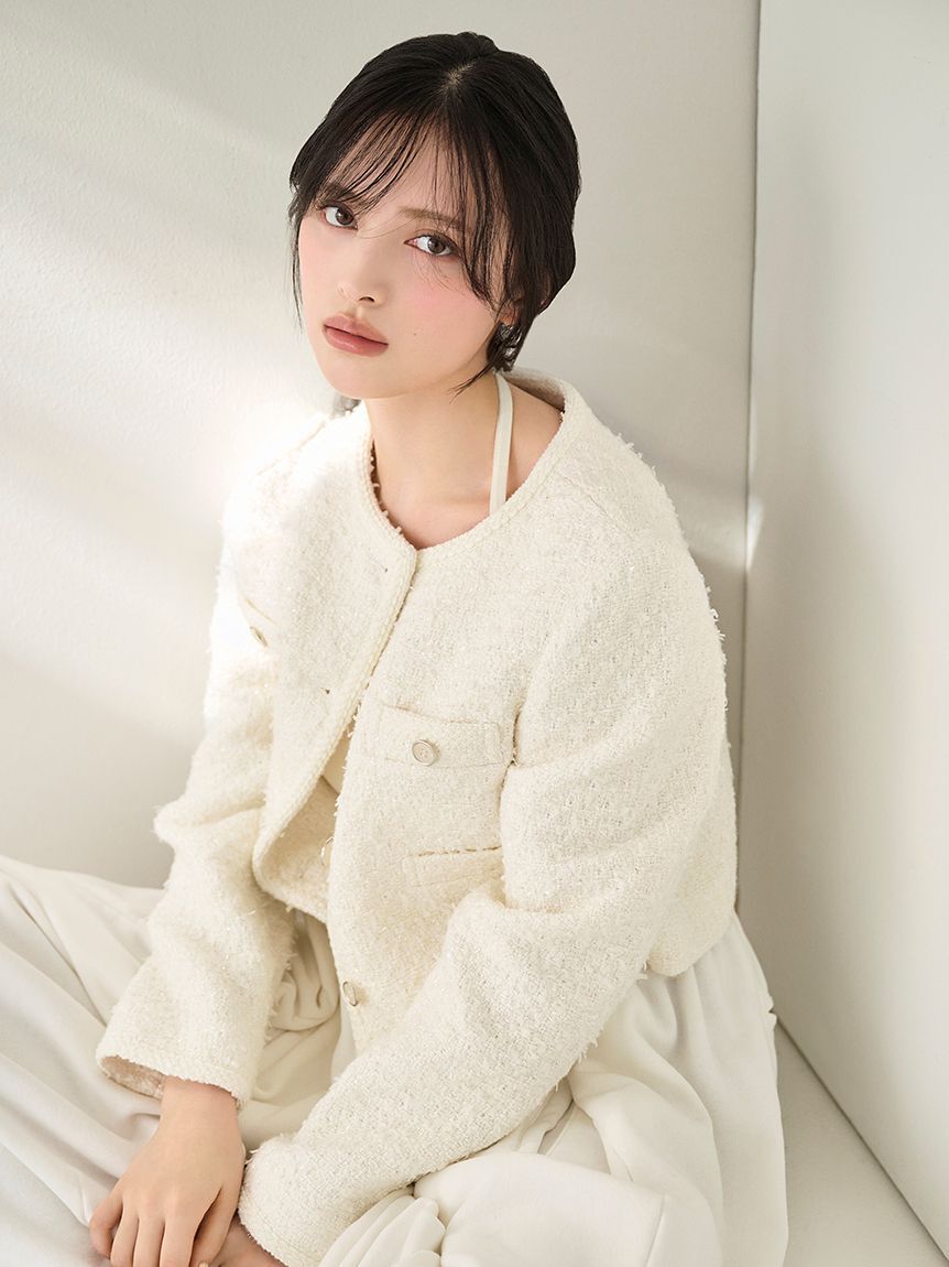 SNIDEL「ツイードジャケット」|ノーカラージャケット|IVR
