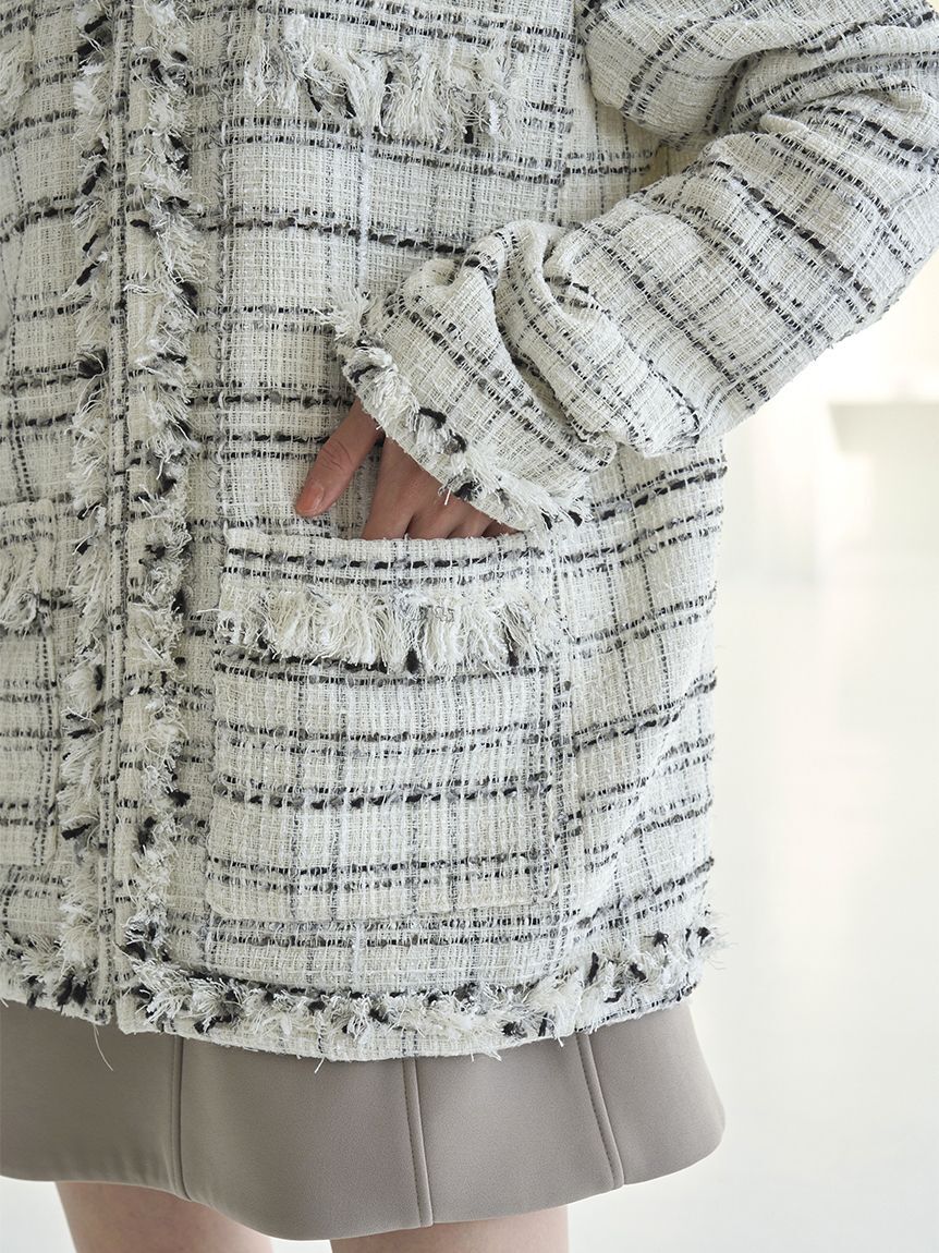 SNIDEL「ロングツイードジャケット」|ノーカラージャケット|