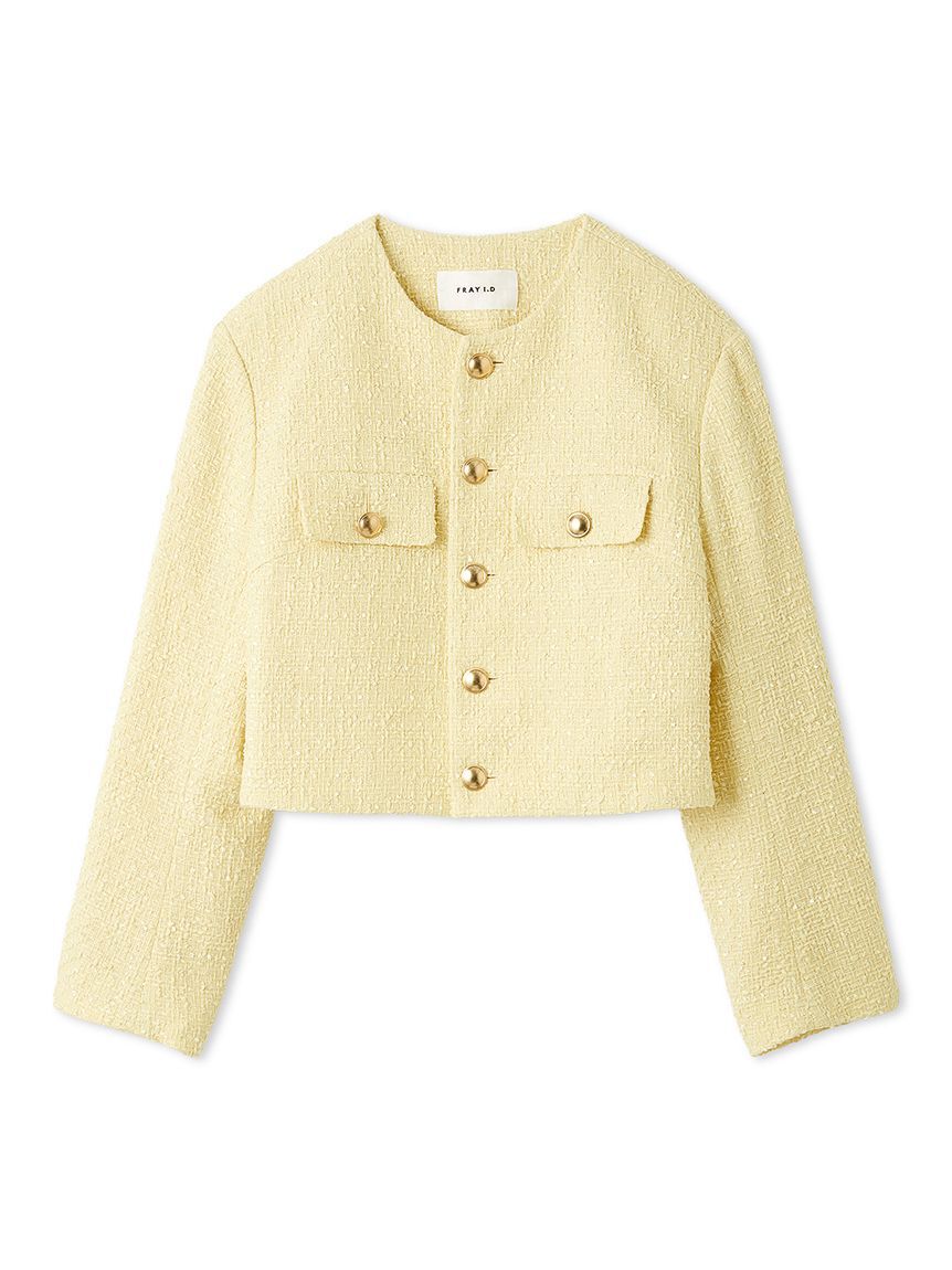 FRAY I.D「クロップドツイードジャケット」|ノーカラージャケット|