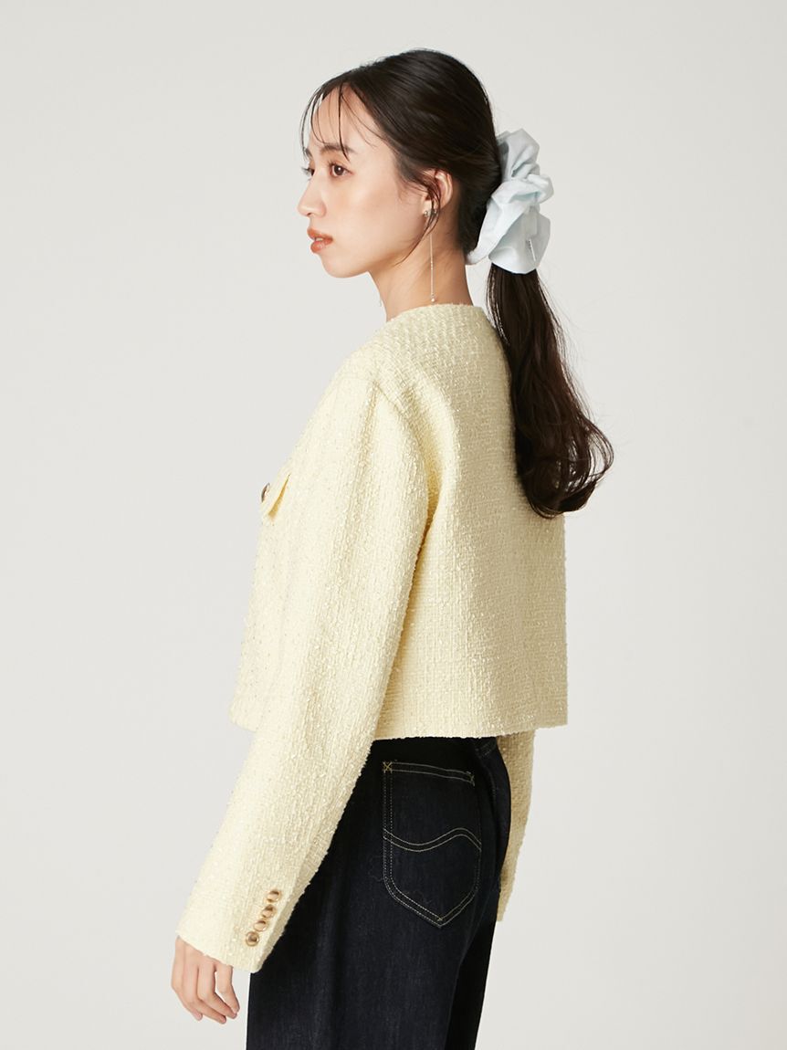 FRAY I.D「クロップドツイードジャケット」|ノーカラージャケット|