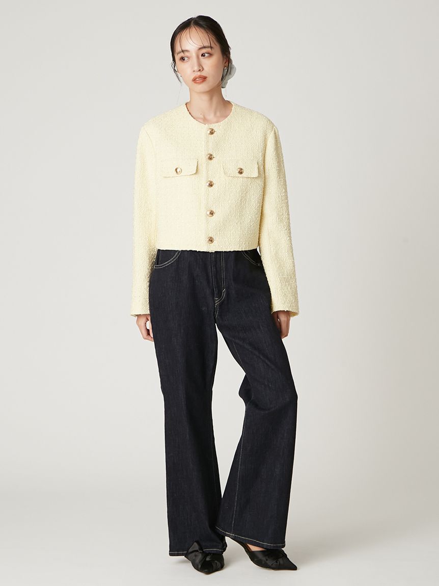 FRAY I.D「クロップドツイードジャケット」|ノーカラージャケット|