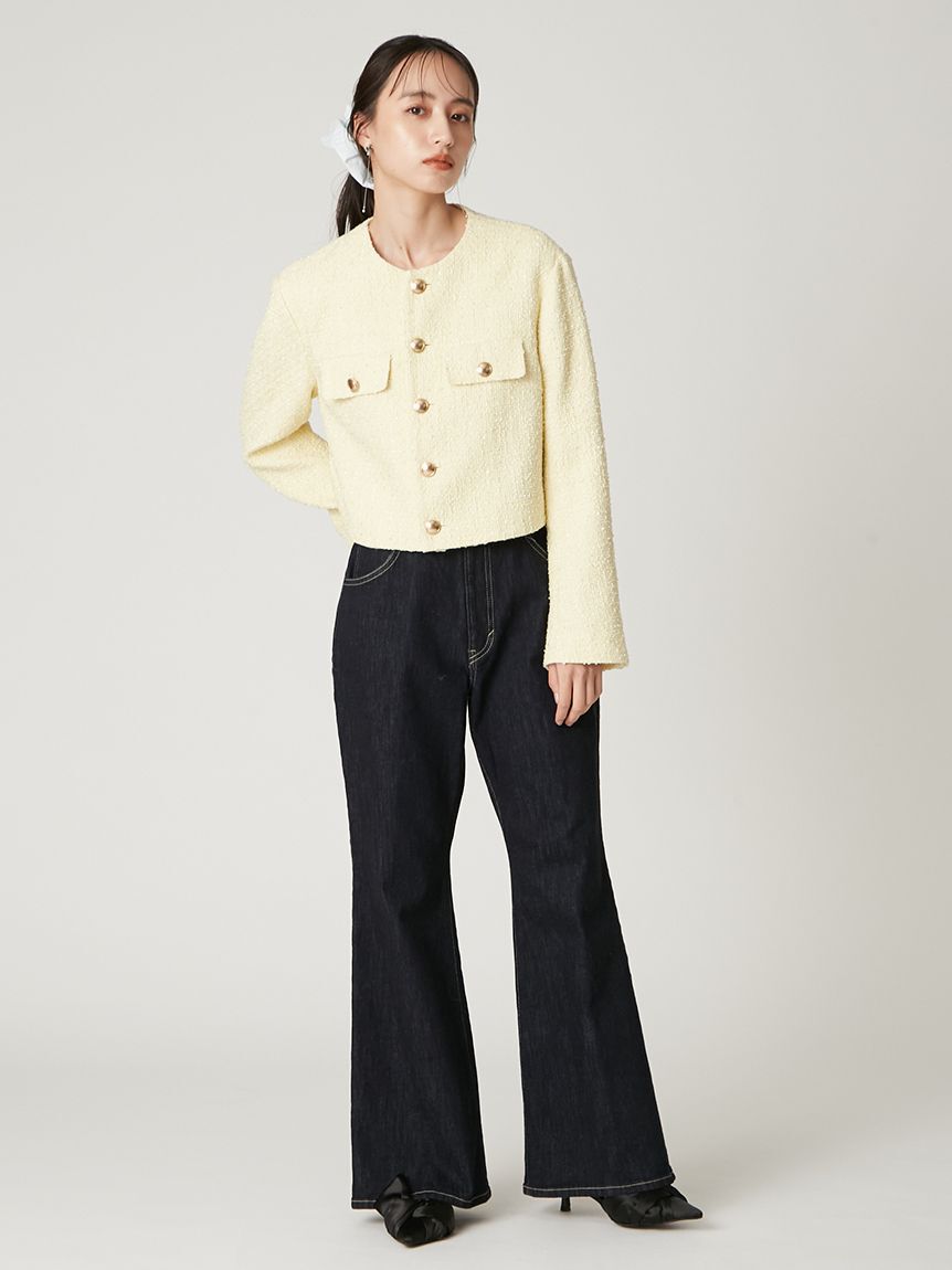 FRAY I.D「クロップドツイードジャケット」|ノーカラージャケット|