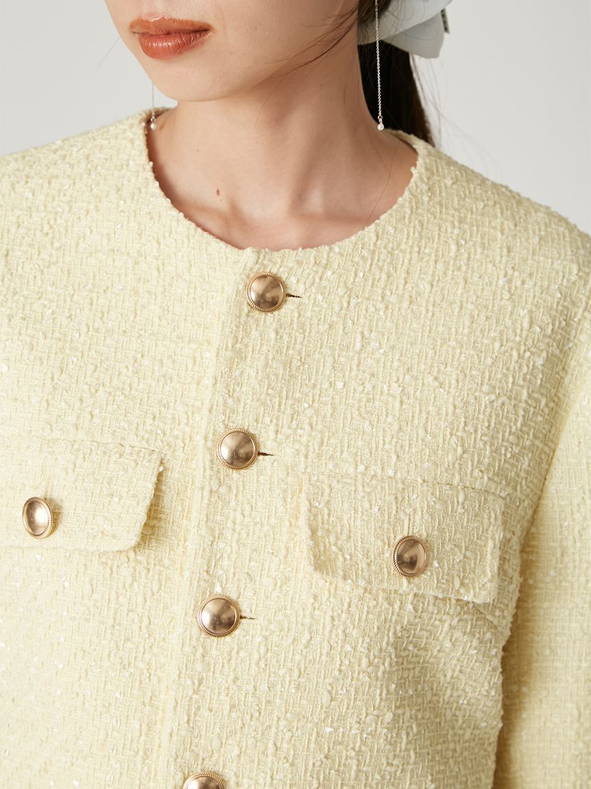 FRAY I.D「クロップドツイードジャケット」|ノーカラージャケット|