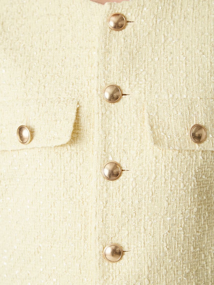 FRAY I.D「クロップドツイードジャケット」|ノーカラージャケット|