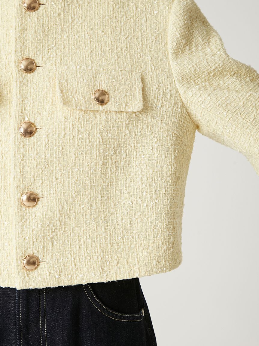 FRAY I.D「クロップドツイードジャケット」|ノーカラージャケット|