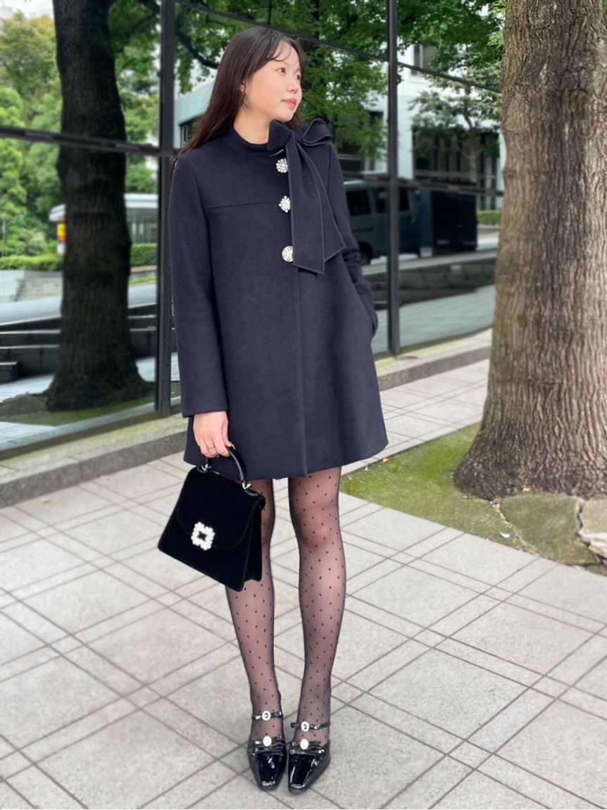 LILY BROWN「【WEB限定カラー】[L.B CANDY STOCK]Aラインビジューリボンコート」|ノーカラージャケット|