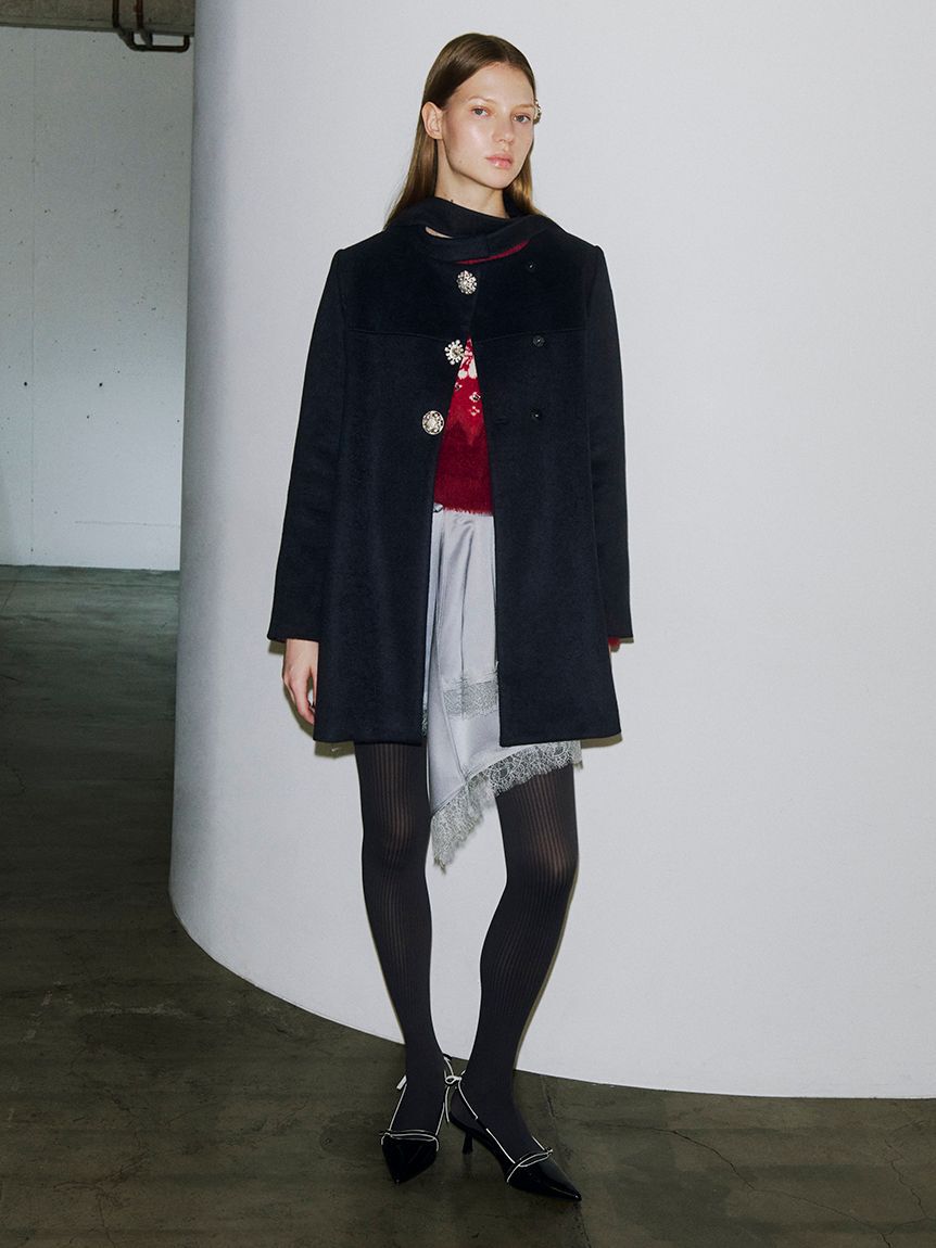 LILY BROWN「【WEB限定カラー】[L.B CANDY STOCK]Aラインビジューリボンコート」|ノーカラージャケット|