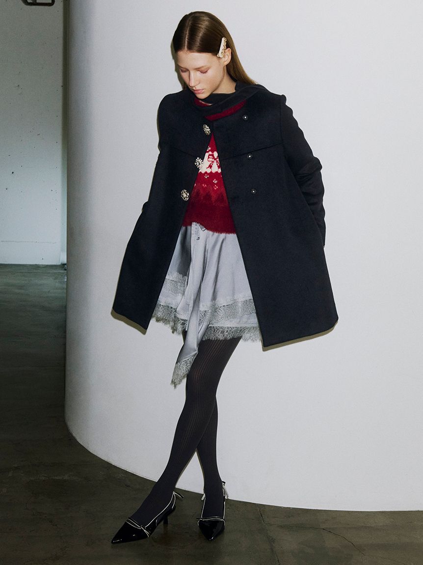 LILY BROWN「【WEB限定カラー】[L.B CANDY STOCK]Aラインビジューリボンコート」|ノーカラージャケット|