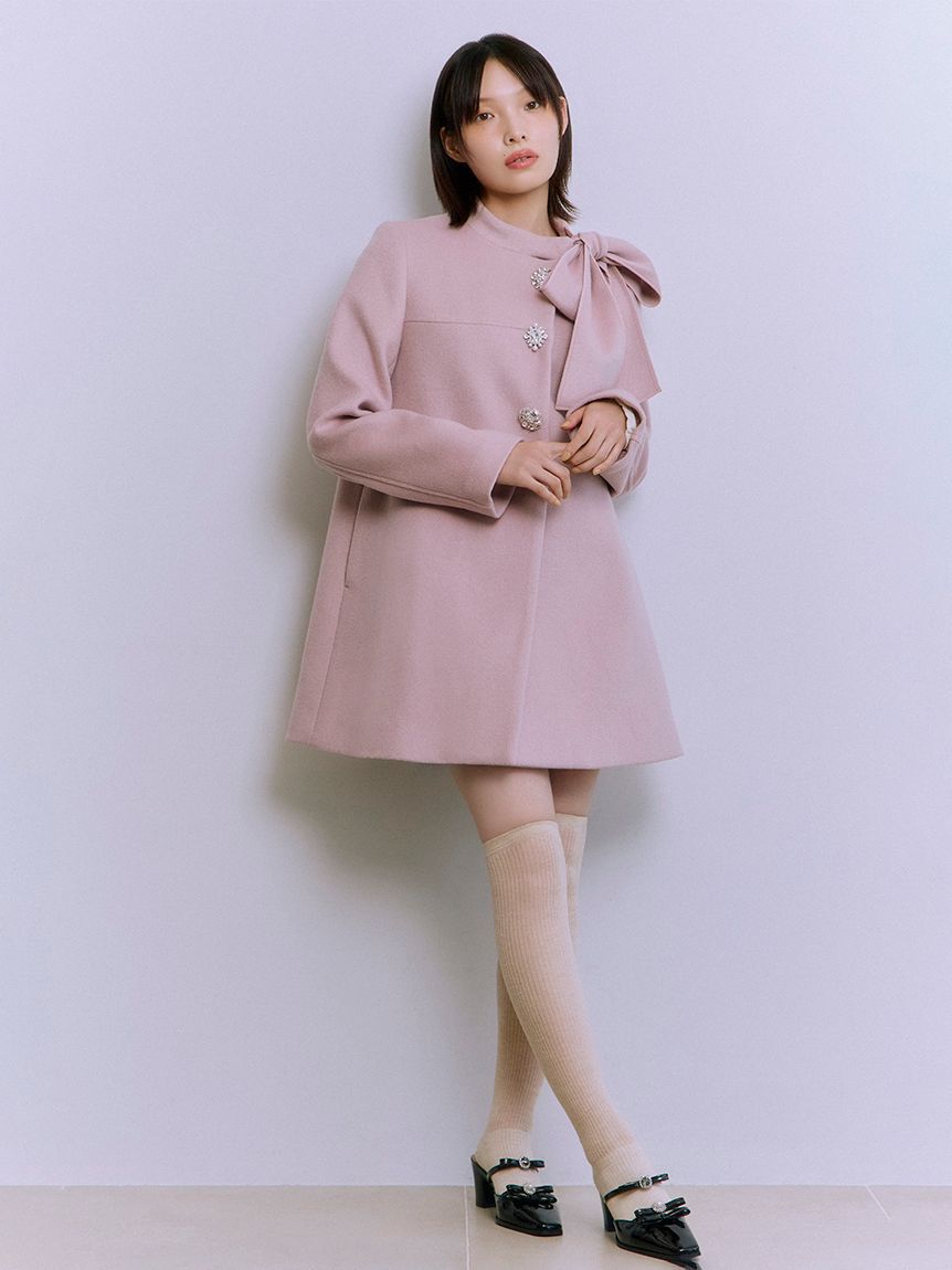 LILY BROWN「【WEB限定カラー】[L.B CANDY STOCK]Aラインビジューリボンコート」|ノーカラージャケット|PNK