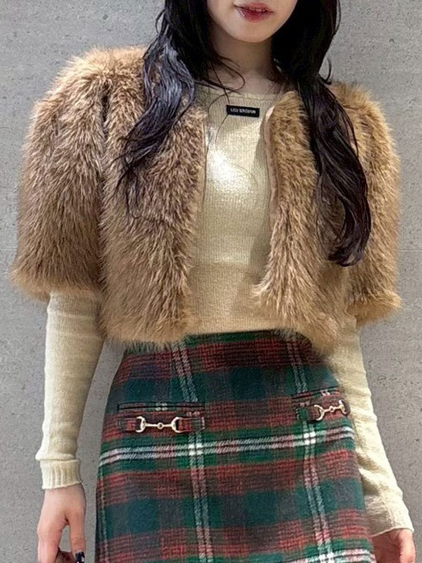 LILY BROWN「ハーフスリーブエコファージャケット(Hearts2Hearts着用)」|ノーカラージャケット|BEG