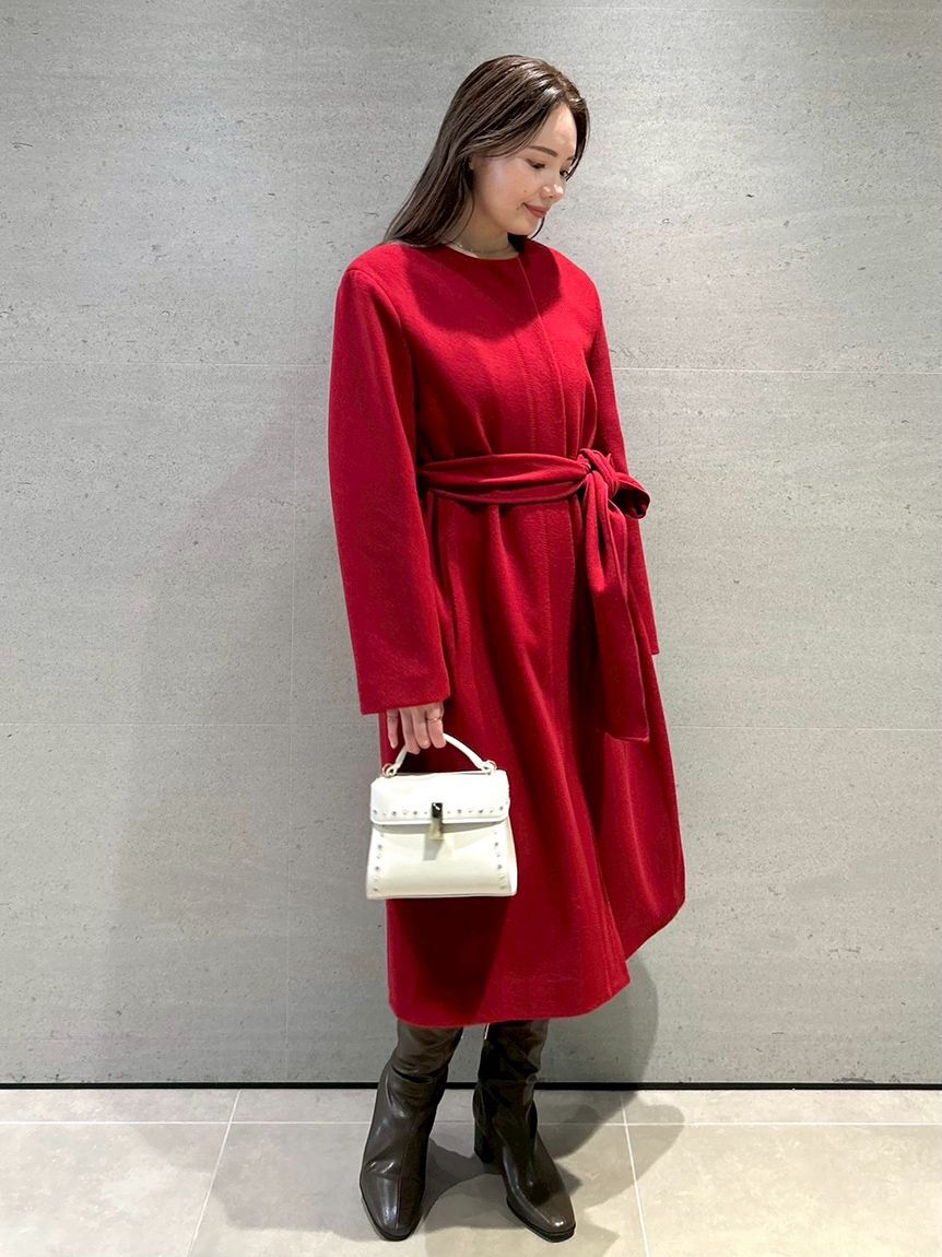 CELFORD「リボンストール付きノーカラーコート」|ノーカラージャケット|