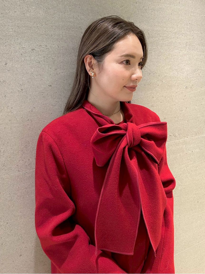 CELFORD「リボンストール付きノーカラーコート」|ノーカラージャケット|