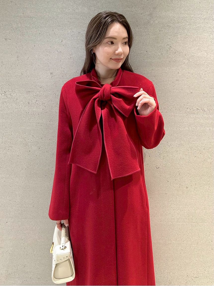 CELFORD「リボンストール付きノーカラーコート」|ノーカラージャケット|