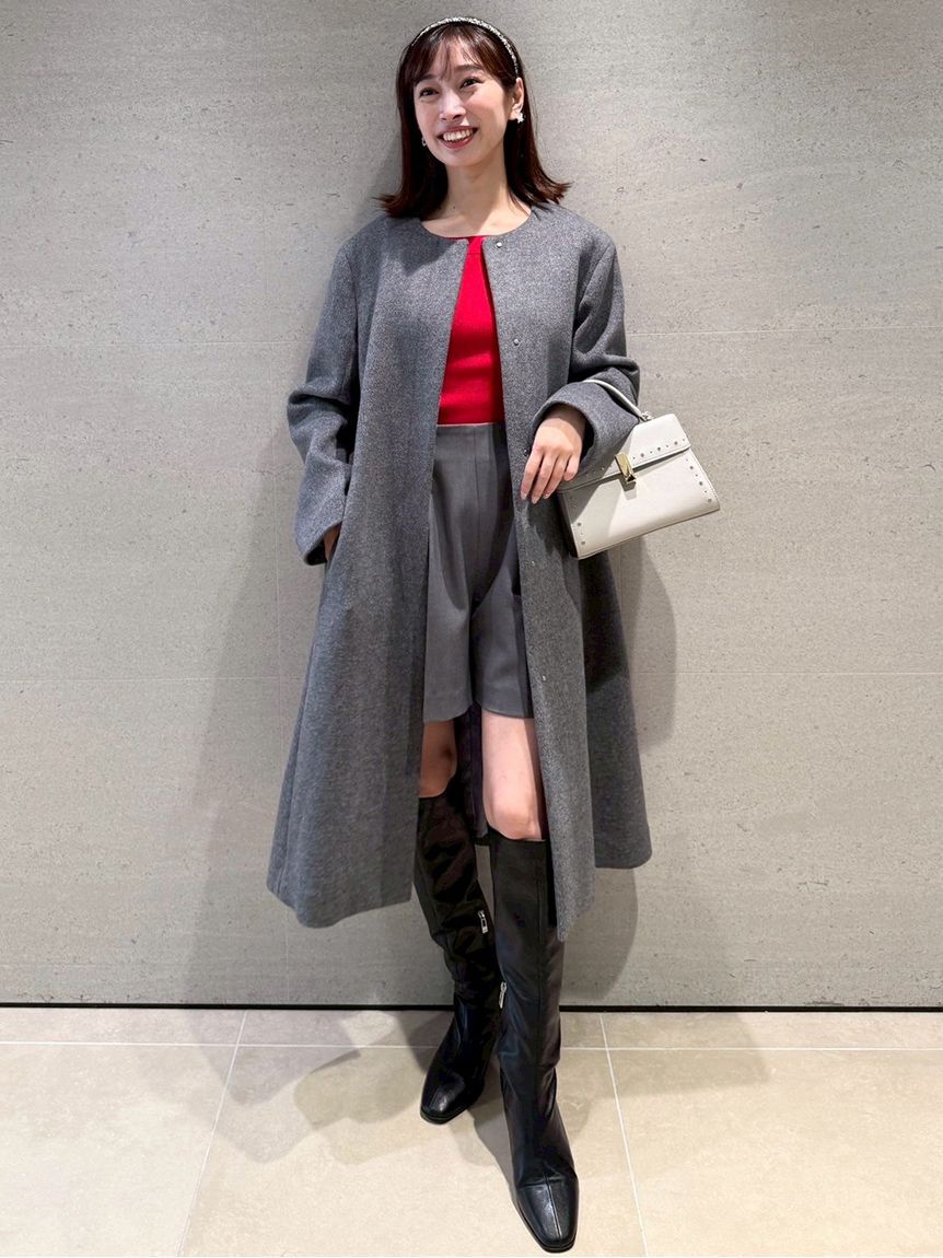 CELFORD「リボンストール付きノーカラーコート」|ノーカラージャケット|