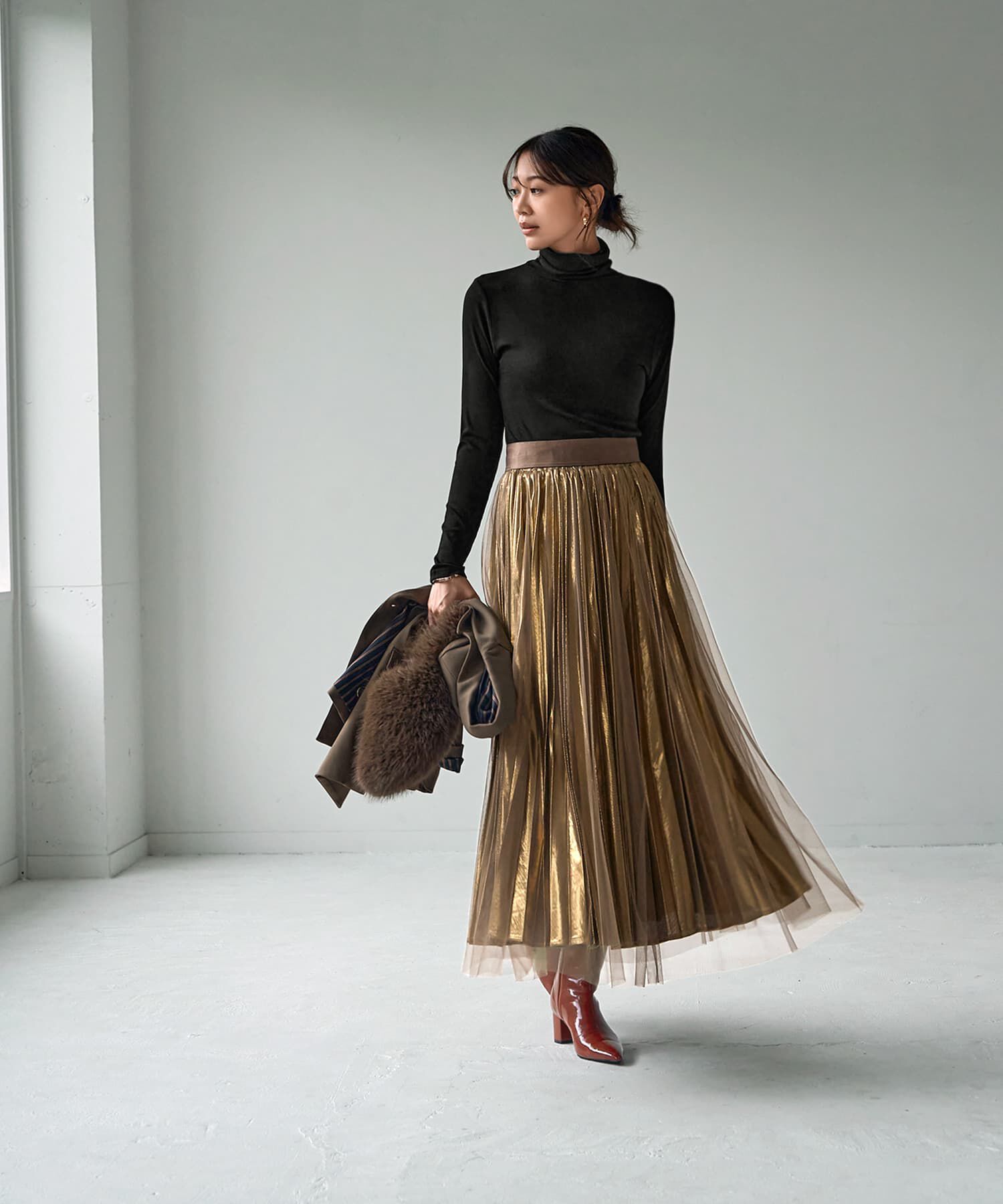 STYLE DELI「とろみ薄リブルーズタートルトップス」|Tシャツ・カットソー|