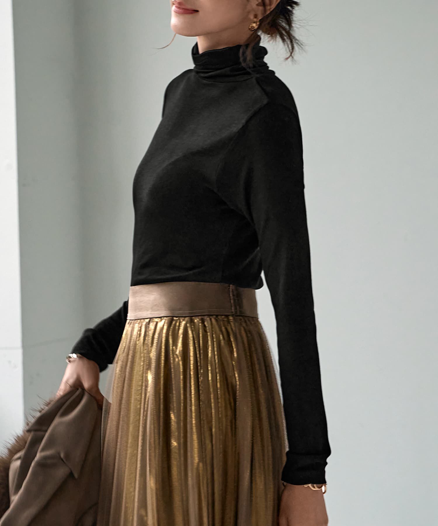 STYLE DELI「とろみ薄リブルーズタートルトップス」|Tシャツ・カットソー|