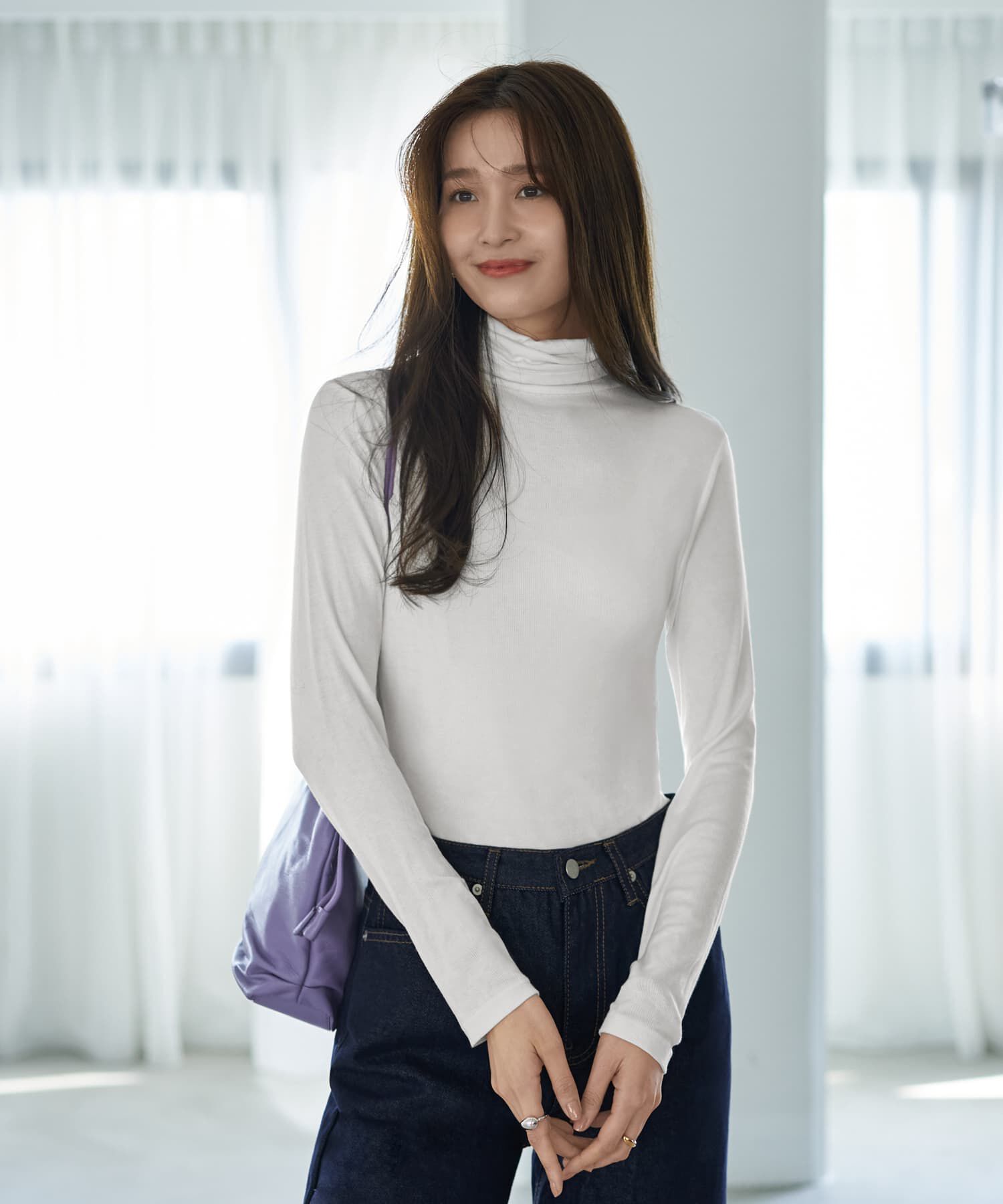 STYLE DELI「とろみ薄リブルーズタートルトップス」|Tシャツ・カットソー|ホワイト