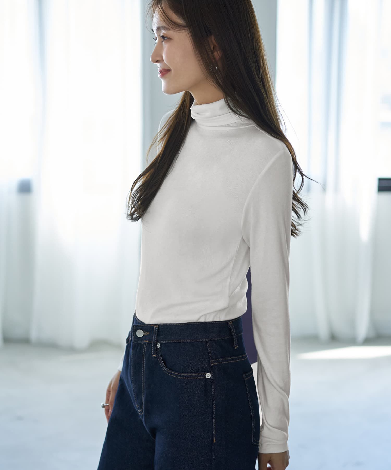 STYLE DELI「とろみ薄リブルーズタートルトップス」|Tシャツ・カットソー|