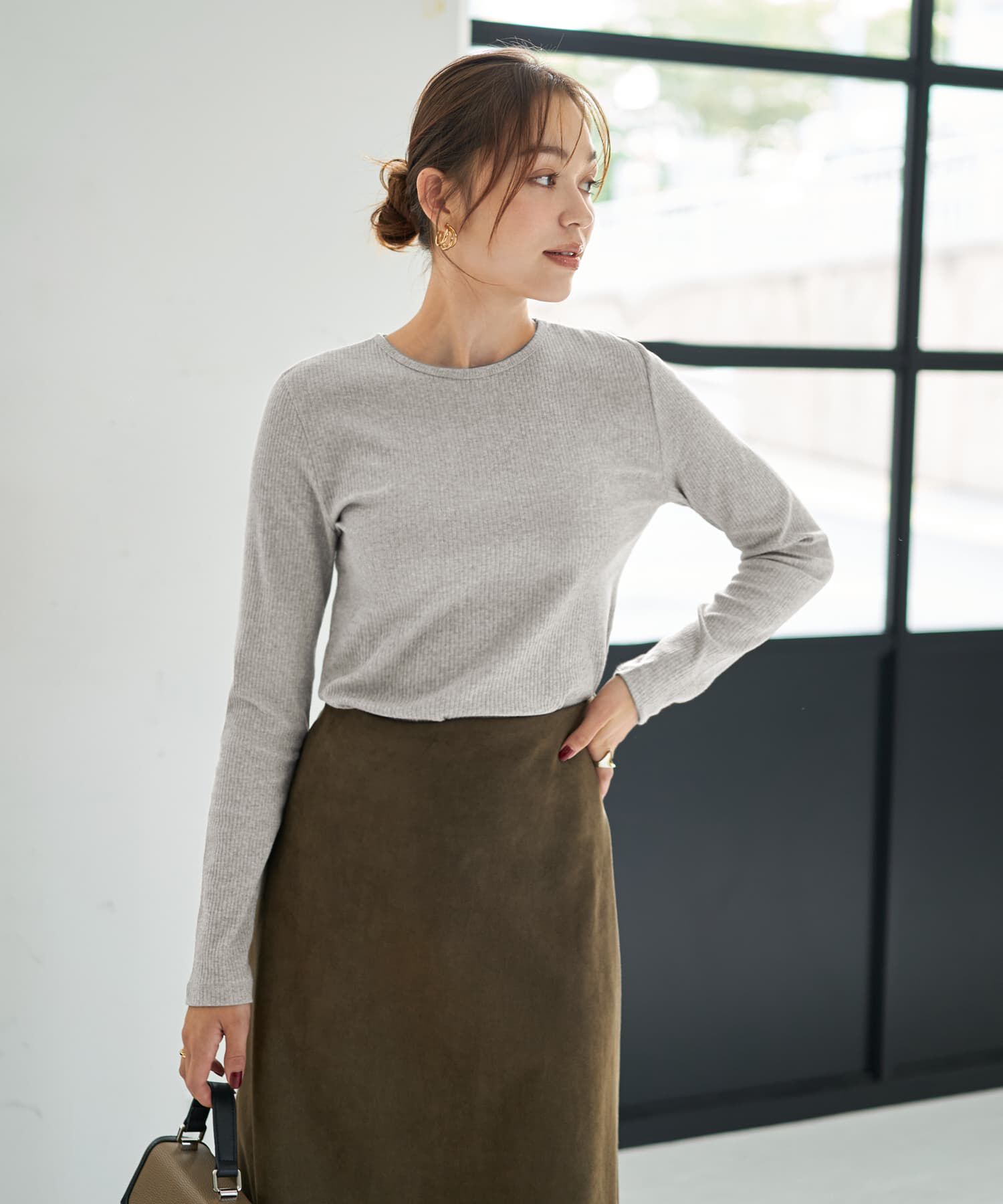 STYLE DELI「中太リブBASIC長袖カットソートップス」|Tシャツ・カットソー|ライトグレー