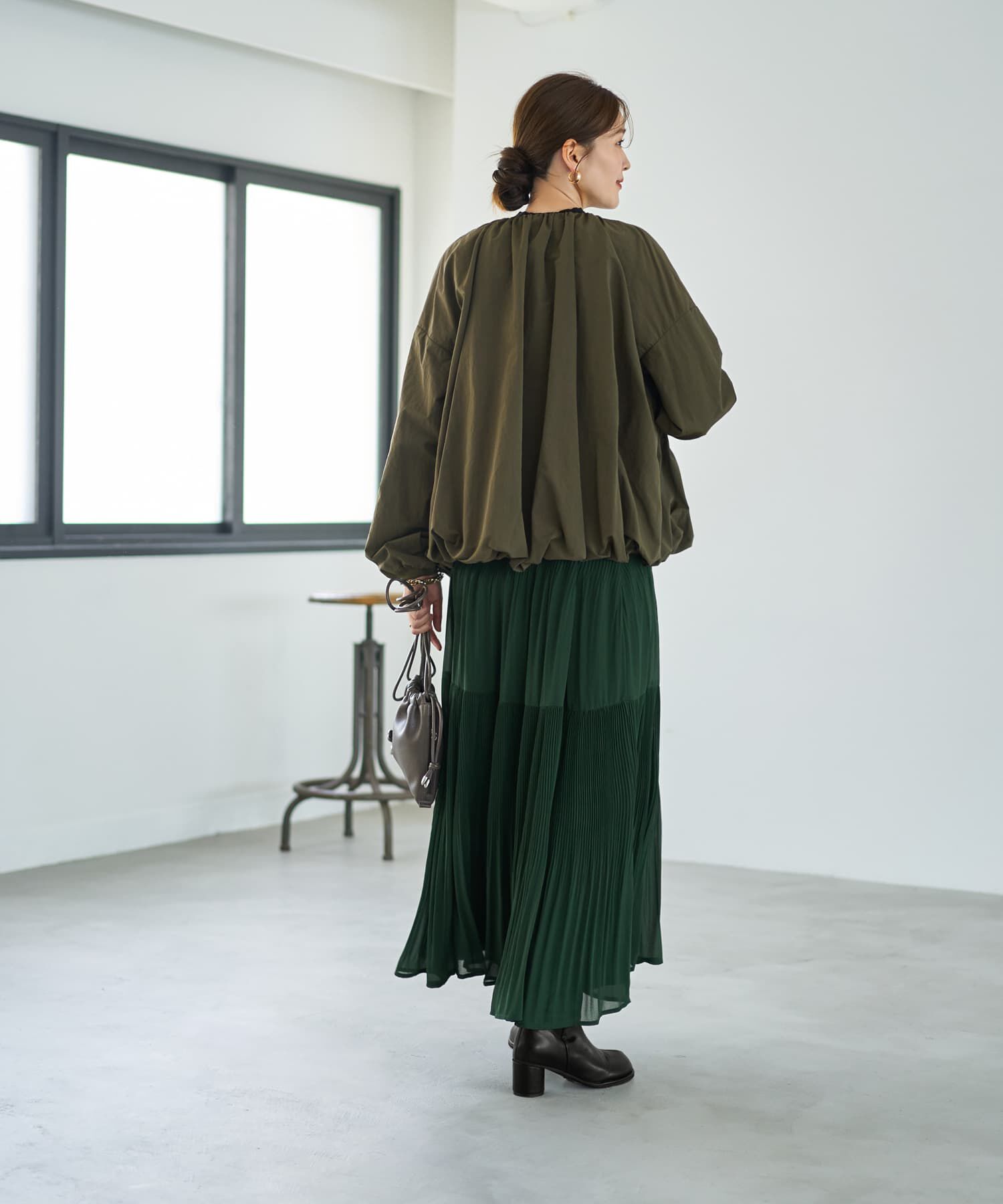 STYLE DELI「タフタ調シワ加工バルーンブルゾン」|ノーカラージャケット|