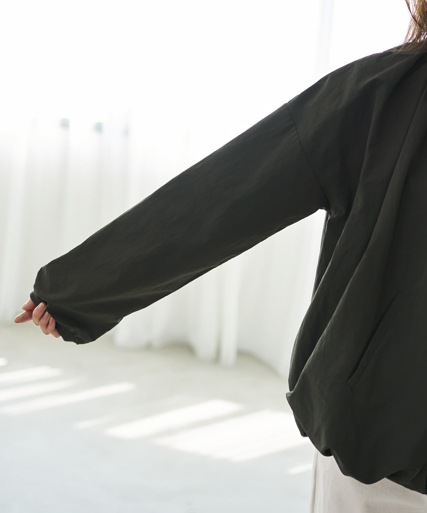 STYLE DELI「タフタ調シワ加工バルーンブルゾン」|ノーカラージャケット|