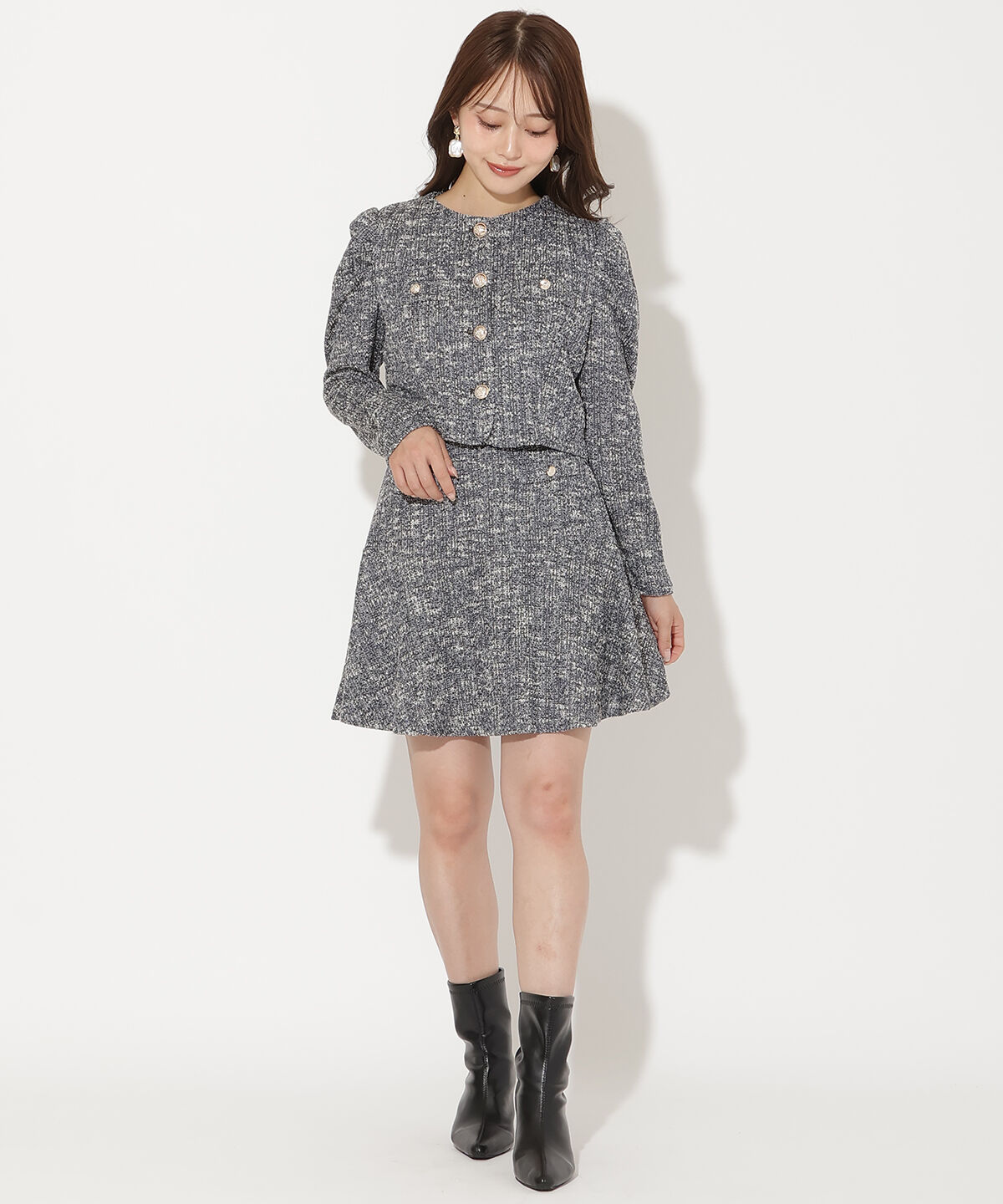 アンドクチュール「カットツイードノーカラージャケット」|ノーカラージャケット|