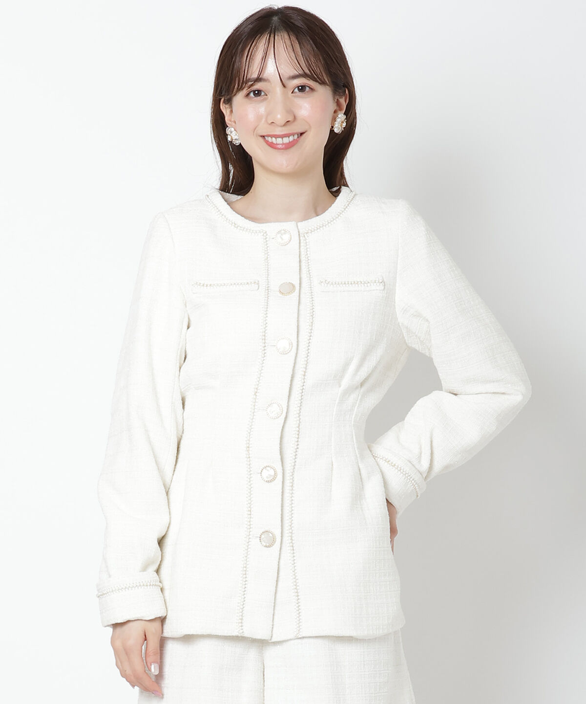 WILLSELECTION「ラメツイードジャケット」|ノーカラージャケット|