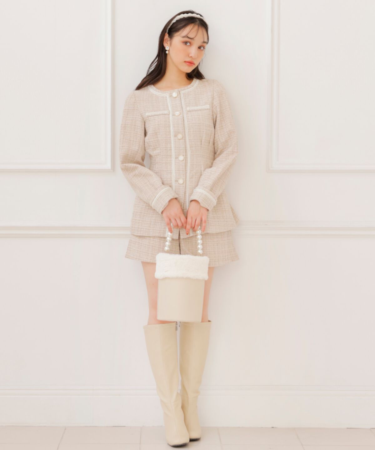 WILLSELECTION「ラメツイードジャケット」|ノーカラージャケット|