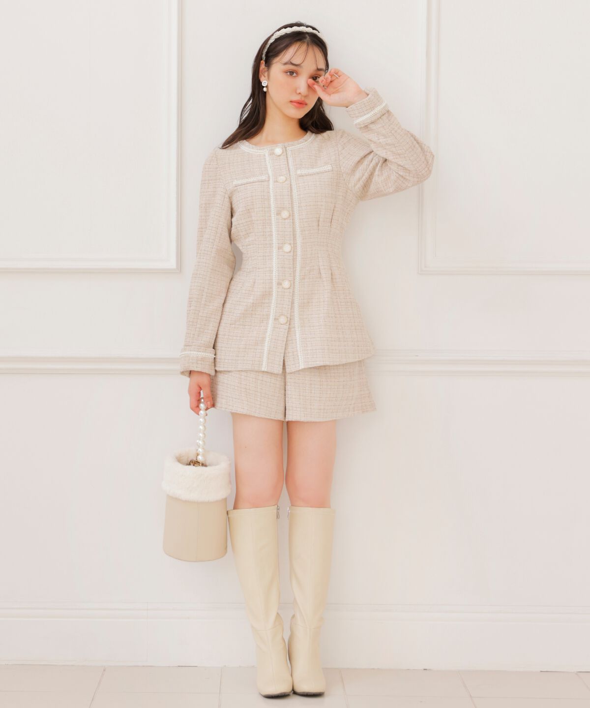 WILLSELECTION「ラメツイードジャケット」|ノーカラージャケット|