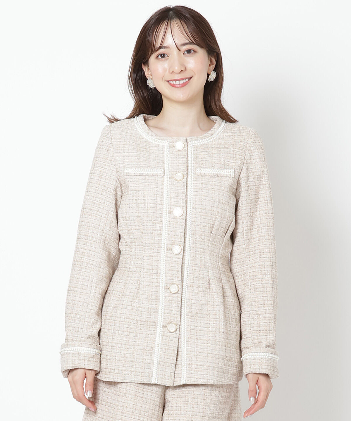 WILLSELECTION「ラメツイードジャケット」|ノーカラージャケット|