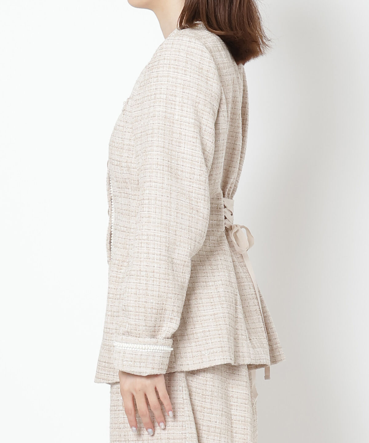 WILLSELECTION「ラメツイードジャケット」|ノーカラージャケット|