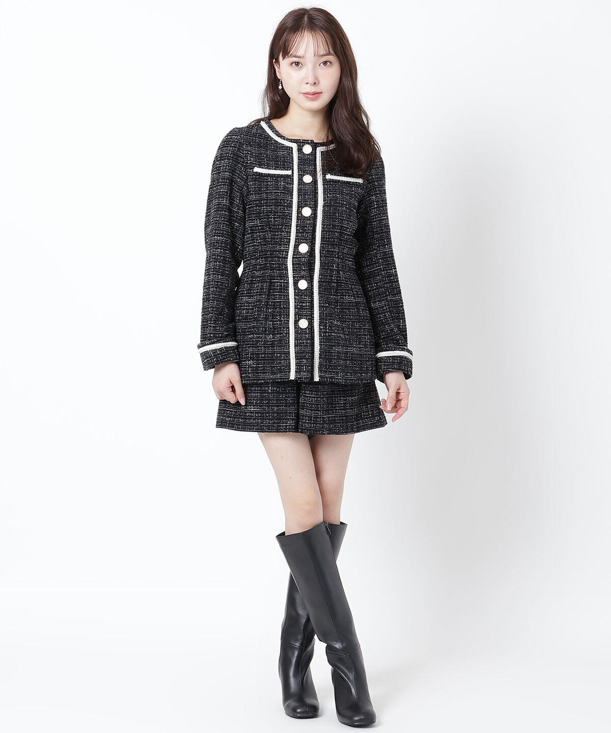 WILLSELECTION「ラメツイードジャケット」|ノーカラージャケット|