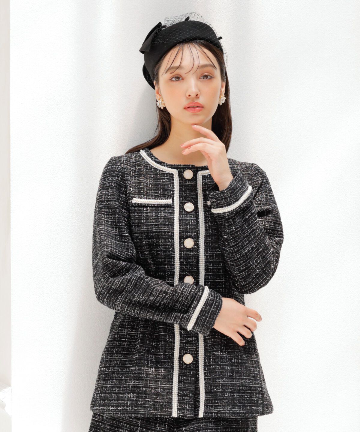 WILLSELECTION「ラメツイードジャケット」|ノーカラージャケット|