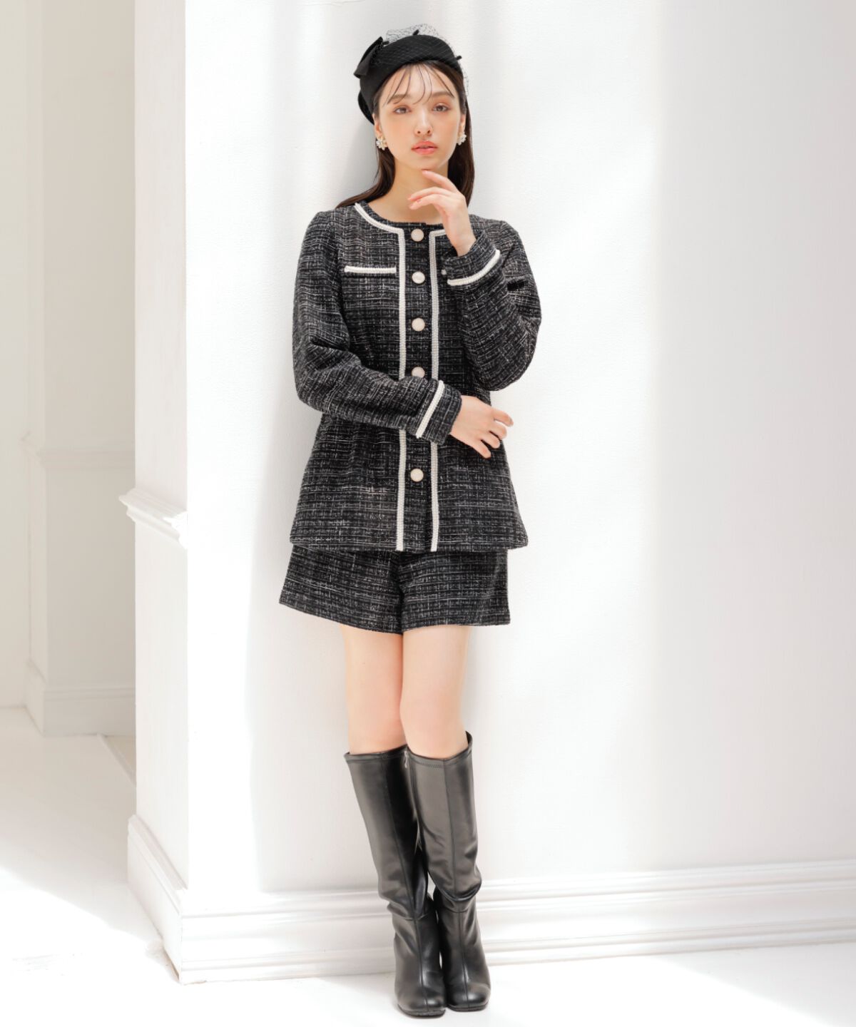 WILLSELECTION「ラメツイードジャケット」|ノーカラージャケット|